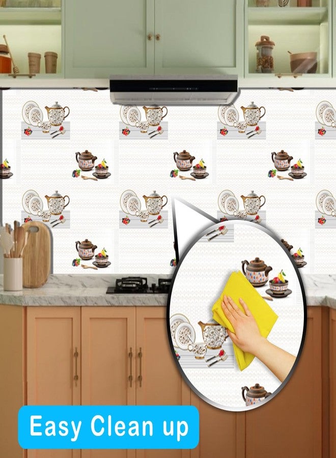 DSticker Kitchen Wallpaper Oil Proof Waterproof Wallpaper for Walls Size (200x40) Cm Wall Stickers for Kitchen, Self Adhesive Wallpaper for Kitchen, Cup Plate Set Wall Paper for Kitchen - Image 3